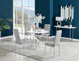 Novara White High Gloss Round Dining Table & 4 Milan Chrome Leg Chairs - novara-white-100-silver-metal-round-dining-table-4-grey-leather-milan-silver-chairs-set.jpg