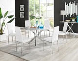 Novara Grey Concrete Effect 120cm Round Dining Table & 6 Milan Chrome Leg Chairs - novara-concrete-120-silver-chrome-round-dining-table-6-white-leather-milan-chairs-set.jpg