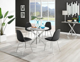 Novara Grey Concrete Effect Round Dining Table & 4 Corona Silver Leg Chairs - novara-concrete-100-chrome-round-dining-table-4-black-leather-corona-silver-chairs.jpg