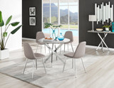 Novara Grey Concrete Effect Round Dining Table & 4 Corona Silver Leg Chairs - novara-concrete-100-chrome-round-dining-table-4-beige-leather-corona-silver-chairs.jpg