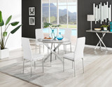 Novara Grey Concrete Effect Round Dining Table & 4 Milan Chrome Leg Chairs - novara-concrete-100-silver-chrome-round-dining-table-4-white-leather-milan-chairs-set.jpg