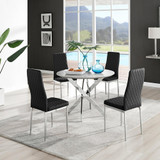 Novara Grey Concrete Effect Round Dining Table & 4 Milan Chrome Leg Chairs - novara-concrete-100-silver-chrome-round-dining-table-4-black-leather-milan-chairs-set-CROP.jpg