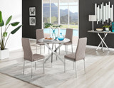 Novara Grey Concrete Effect Round Dining Table & 4 Milan Chrome Leg Chairs - novara-concrete-100-silver-chrome-round-dining-table-4-beige-leather-milan-chairs-set.jpg