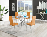Novara Grey Concrete Effect Round Dining Table & 4 Milan Chrome Leg Chairs - novara-concrete-100-silver-chrome-round-dining-table-4-mustard-leather-milan-chairs-set.jpg