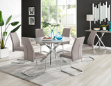 Novara Grey Concrete Effect 120cm Round Dining Table & 6 Lorenzo Chairs - novara-concrete-120-silver-chrome-round-dining-table-6-beige-leather-lorenzo-chairs-set.jpg