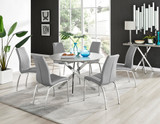Novara Grey Concrete Effect 120cm Round Dining Table & 6 Isco Chairs - novara-concrete-120-silver-chrome-round-dining-table-6-grey-leather-isco-chairs-set.jpg