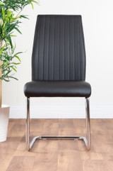 Novara White High Gloss Round Dining Table & 4 Lorenzo Chairs - 2-black-lorenzo-modern-leather-dining-chairs-seats-chrome-2.jpg