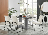 Imperia High Gloss Grey Dining Table & 6 Halle Chairs - Imperia-6-grey-gloss-rectangular-dining-table-6-cream-fabric-halle-silver-chairs-set.jpg