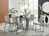 Imperia High Gloss Grey Dining Table & 6 Halle Chairs - Imperia-6-grey-gloss-rectangular-dining-table-6-beige-fabric-halle-silver-chairs-set.jpg