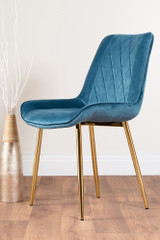 Novara 100cm Gold Round Dining Table and 4 Pesaro Gold Leg Chairs - blue-pesaro-velvet-gold-chrome-modern-luxury-dining-chair-1.jpg