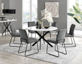 Novara White Gloss Black Leg 120cm Round Dining Table & 6 Halle Chairs - novara-white-120-black-metal-round-dining-table-6-dark-grey-fabric-halle-black-chairs-set.jpg