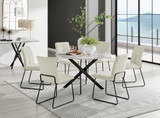 Novara White Marble Black Leg 120cm Round Dining Table & 6 Halle Chairs - novara-marble-120-black-metal-round-dining-table-6-cream-fabric-halle-black-chairs-set.jpg