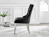 Novara Grey Concrete Effect 120cm Round Dining Table & 6 Velvet Belgravia Chairs - belgravia-black-velvet-studded-back-ring-silver-leg-chair-3.jpg