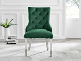 Novara 100Cm Silver & 4 Velvet Belgravia Chairs - belgravia-green-velvet-studded-back-ring-silver-leg-chair-1.jpg