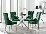 Novara 100Cm Silver & 4 Velvet Belgravia Chairs - Novara-100cm-silver-chrome-round-glass-dining-table-4-green-velvet-belgravia-chairs-set.jpg