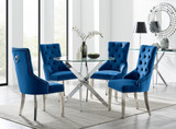 Novara 100Cm Silver & 4 Velvet Belgravia Chairs - Novara-100-silver-round-glass-dining-table-4-blue-velvet-belgravia-chair.jpg