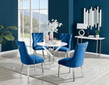 Novara White High Gloss Round Dining Table & 4 Velvet Belgravia Chairs - novara-white-100-silver-metal-round-dining-table-4-blue-velvet-belgravia-chair.jpg