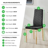 4x Milan Black Hatched Velvet Dining Chairs Gold Legs - Milan Velvet Gold Measurements.png