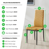 4x Milan Grey Hatched Velvet Dining Chairs Black Legs - Milan Velvet Black Measurements.png