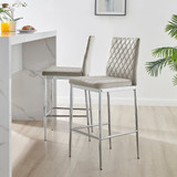 2x Milan Cappuccino Beige Velvet Bar Stools Silver Legs - Milan-Velvet-bar-stool-Cappuccino-silver-1-CROP.jpg
