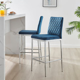 2x Milan Navy Blue Velvet Counter Stools Silver Legs - Milan-Velvet-bar-stool-navy-silver-1-CROP.jpg