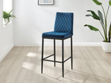 Furniturebox UK Milan Counter Stool - Set of 2 Breakfast Counter Stools - Premium Dining Room Chairs - Contemporary & Luxurious Hatched Velvet Dining Seats (2x Navy Blue Velvet Black Leg Chairs) - Milan Velvet bar stool navy (11)_nsbl.jpg