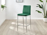 Furniturebox UK Milan Counter Stool - Set of 2 Breakfast Counter Stools - Premium Dining Room Chairs - Contemporary & Luxurious Chrome Hatched Velvet Dining Seats (2x Green Velvet Silver Leg Chairs) - Milan Velvet bar stool green (1)_ns.jpg