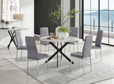Novara White Marble Black Leg 120cm Round Dining Table & 6 Velvet Milan Chairs - novara-marble-120-black-metal-round-dining-table-6-grey-velvet-milan-chairs-set.jpg