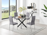 Novara Grey Concrete Effect Black Leg Round Dining Table & 4 Velvet Milan Chairs - novara-concrete-100-blk-metal-round-dining-table-4-gry-velvet-milan-chairs-set.jpg