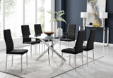Leonardo 6 Dining Table and 6 Velvet Milan Chairs - leonardo-6-seater-chrome-rectangle-dining-table-6-black-velvet-milan-chairs-set.jpg