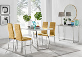 Kylo White Marble Effect Dining Table & 4 Velvet Milan Chairs - kylo-120-marble-silver-rectangular-dining-table-4-mustard-velvet-milan-silver-chairs-set.jpg