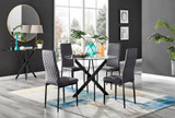 Novara Black Leg Round Glass Dining Table & 4 Velvet Milan Black Leg Chairs - novara-100-black-leg-round-dining-table-4-grey-velvet-milan-black-chairs-set.jpg