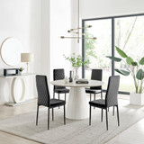Palma Beige Stone Effect Round Dining Table & 4 Velvet Milan Black Leg Chairs - palma-beige-high-gloss-modern-round-dining-table-4-black-velvet-milan-black-chairs-set.jpg