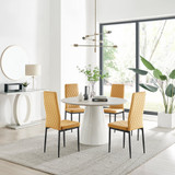 Palma Beige Stone Effect Round Dining Table & 4 Velvet Milan Black Leg Chairs - palma-beige-high-gloss-modern-round-dining-table-4-mustard-velvet-milan-black-chairs-set.jpg