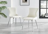 Palma Beige Stone Effect Round Dining Table & 4 Nora Silver Leg Chairs - 2 x Nora Cream Velvet Silver Leg Dining Chairs.jpg