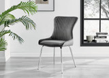 Palma Beige Stone Effect Round Dining Table & 4 Nora Silver Leg Chairs - Nora-Dark Grey-Velvet-Silver-Leg-Dining-Chair-2.jpg