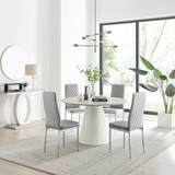 Palma Beige Stone Effect Round Dining Table & 4 Milan Chrome Leg Chairs - palma-beige-high-gloss-modern-round-dining-table-4-Light grey-milan-silver-chairs-set.jpg