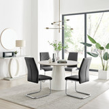 Palma Beige Stone Effect Round Dining Table & 4 Lorenzo Chairs - palma-beige-high-gloss-modern-round-dining-table-4-black-leather-lorenzo-silver-chairs-set.jpg