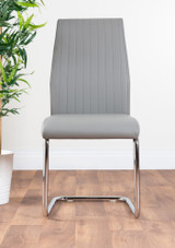 Palma Beige Stone Effect Round Dining Table & 4 Lorenzo Chairs - 2-grey-lorenzo-modern-leather-dining-chairs-seats-chrome-2.jpg