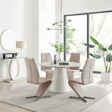 Palma Beige Stone Effect Round Dining Table & 4 Willow Chairs - palma-beige-high-gloss-modern-round-dining-table-4-beige-leather-willow-silver-chairs-set.jpg