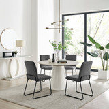 Palma Beige Stone Effect Round Dining Table & 4 Halle Chairs - palma-beige-high-gloss-modern-round-dining-table-4-dark grey-fabric-halle-silver-chairs-set.jpg