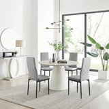 Palma Beige Stone Effect Round Dining Table & 4 Milan Black Leg Chairs - palma-beige-high-gloss-modern-round-dining-table-4-Light grey-milan-black-chairs-set.jpg