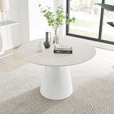 Palma Beige Stone Effect Round Dining Table & 6 Falun Black Leg Chairs - palma-beige-high-gloss-modern-round-dining-table-2.jpg