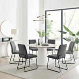 Palma Beige Stone Effect Round Dining Table & 6 Halle Chairs - palma-beige-high-gloss-modern-round-dining-table-6-dark-grey-fabric-halle-chairs.jpg