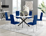 Novara White Gloss Black Leg 120cm Round Dining Table & 6 Velvet Milan Chairs - novara-white-120-blk-mtl-rnd-dining-tbl-6-nvy-milan-set.jpg