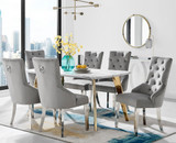 Andria Gold Leg Marble Effect Dining Table and 6 Velvet Belgravia Chairs - andria-marble-gold-leg-retangular-dining-table-6-grey-leather-belgravia-silver-chair.jpg