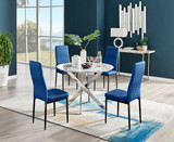 Novara White Marble Round Dining Table & 4 Velvet Milan Black Leg Chairs - novara-marble-100-silver-metal-round-dining-table-4-navy-velvet-milan-black-chairs-set.jpg