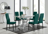 Lira 120 Extending Dining Table and 6 Velvet Milan Black Leg Chairs - LIRA-100cm-6-seater-chrome-glass-square-dining-table-6-green-velvet-milan-black-chairs-set.jpg