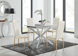 Lira 100 Extending Dining Table and 4 Velvet Milan Gold Leg Chairs - LIRA-100-4-seater-chrome-glass-square-dining-table-4-cream-velvet-milan-gold-chairs-set.jpg