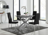 Lira 100cm Grey Metal Extending Dining Table & 4 Velvet Milan Chairs - lira-4-grey-100-high-gloss-square-dining-table-4-black-velvet-milan-chairs-set.jpg